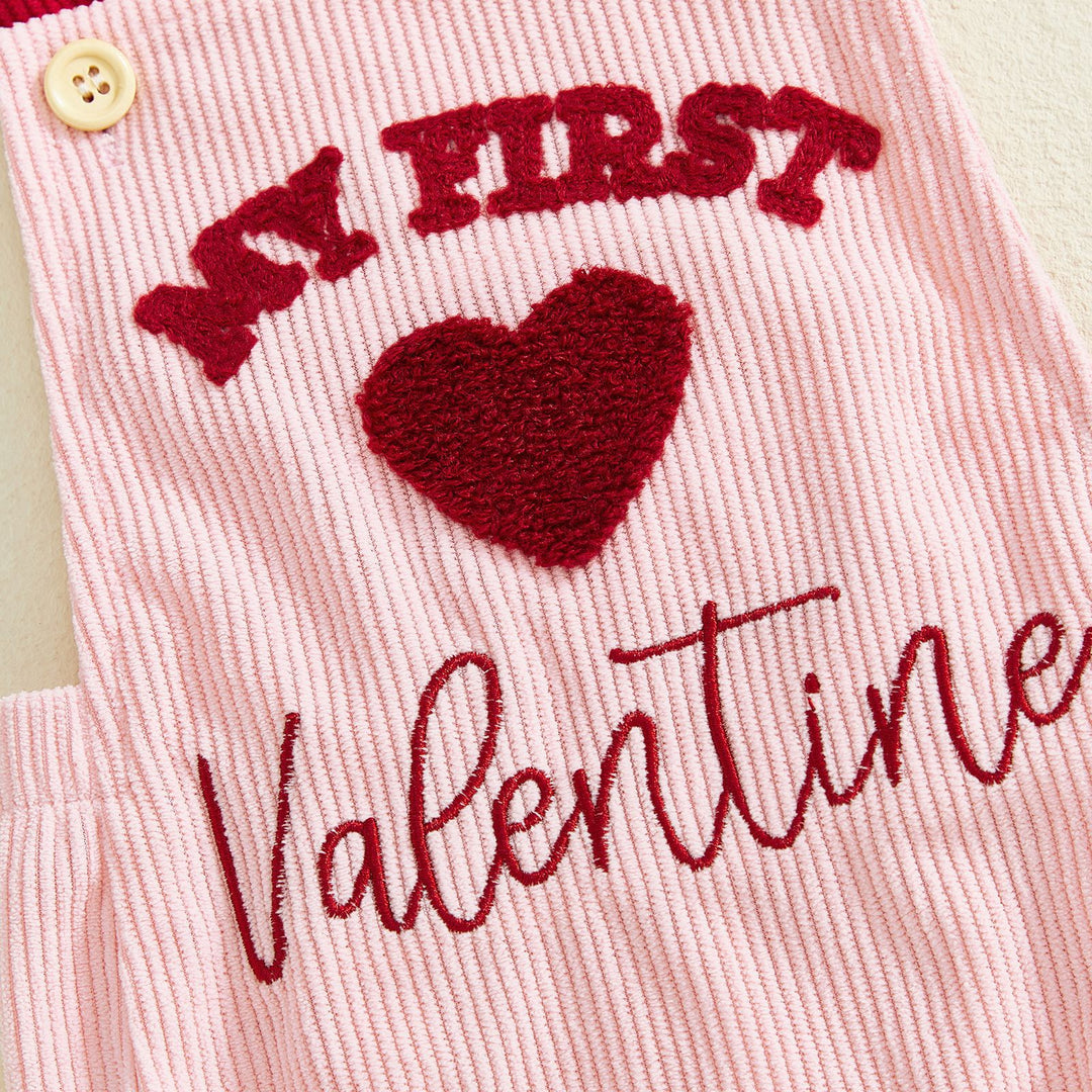 Baby Valentine's corduroy letter heart embroidered sleeveless romper