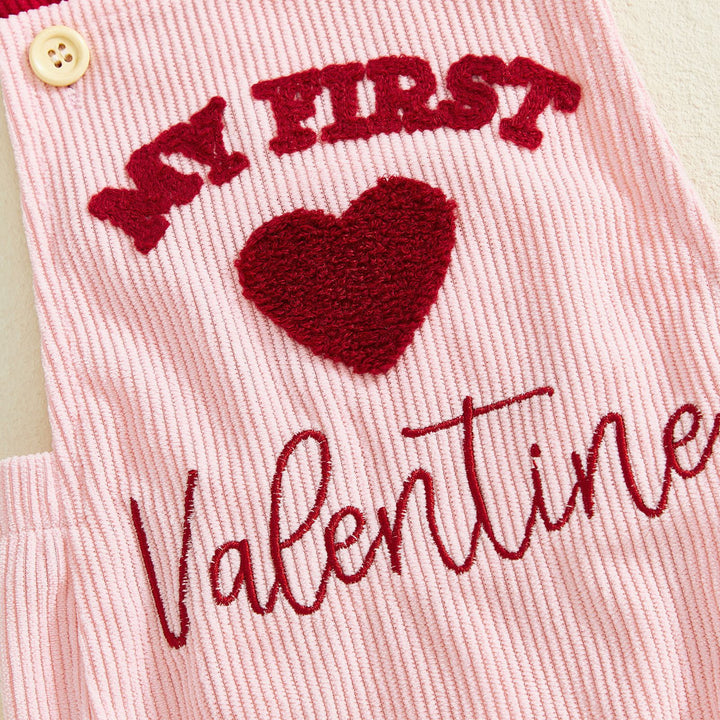 Baby Valentine's corduroy letter heart embroidered sleeveless romper