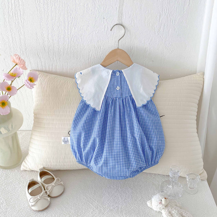 Baby girl summer cute duck blue plaid romper sleeveless bodysuit