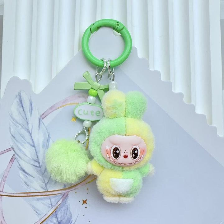 Flocked color-blocked bunny monster keychains Easter gift