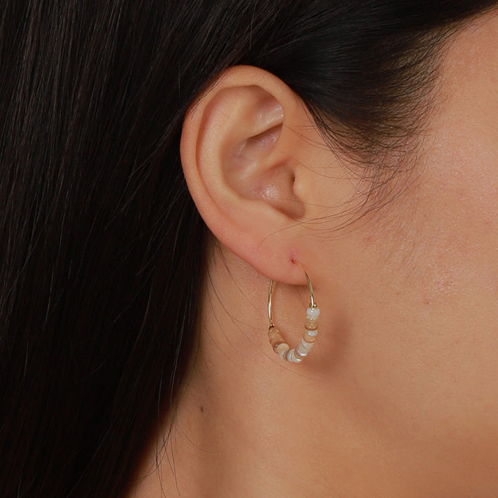 Beach Days Multi Bead Gold Hoop Earrings
