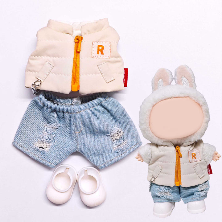 17cm dolls Down vest&jeans set doll clothes
