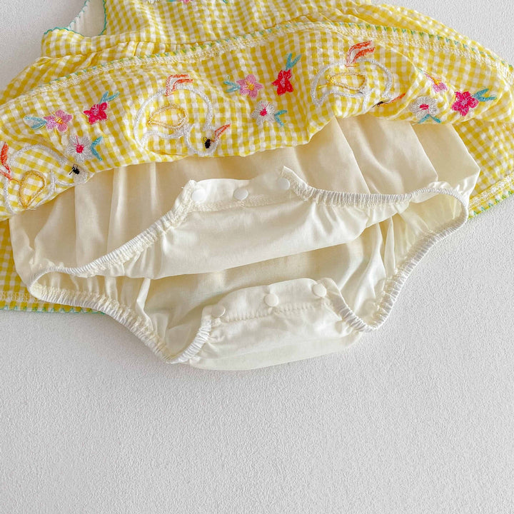 Baby girl summer cute duck yellow plaid romper sleeveless bodysuit