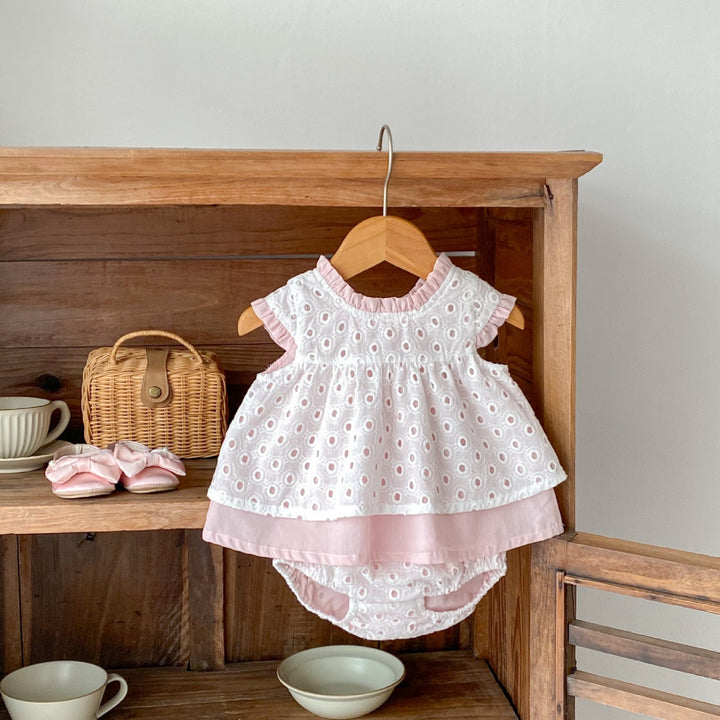 Baby sweet pink cotton romper 2pcs set