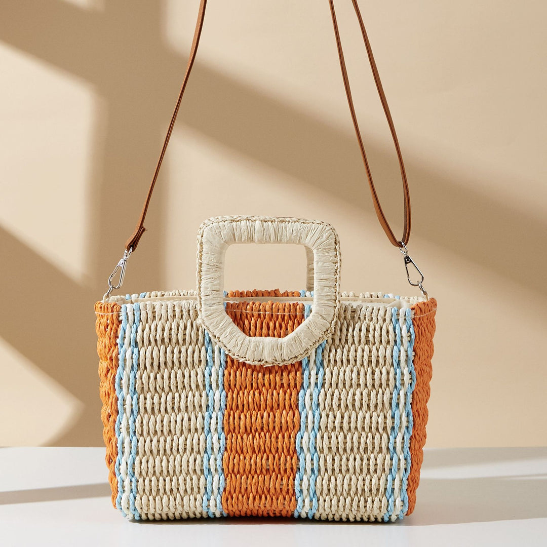 Boho straw bag striped large capacity woven bag