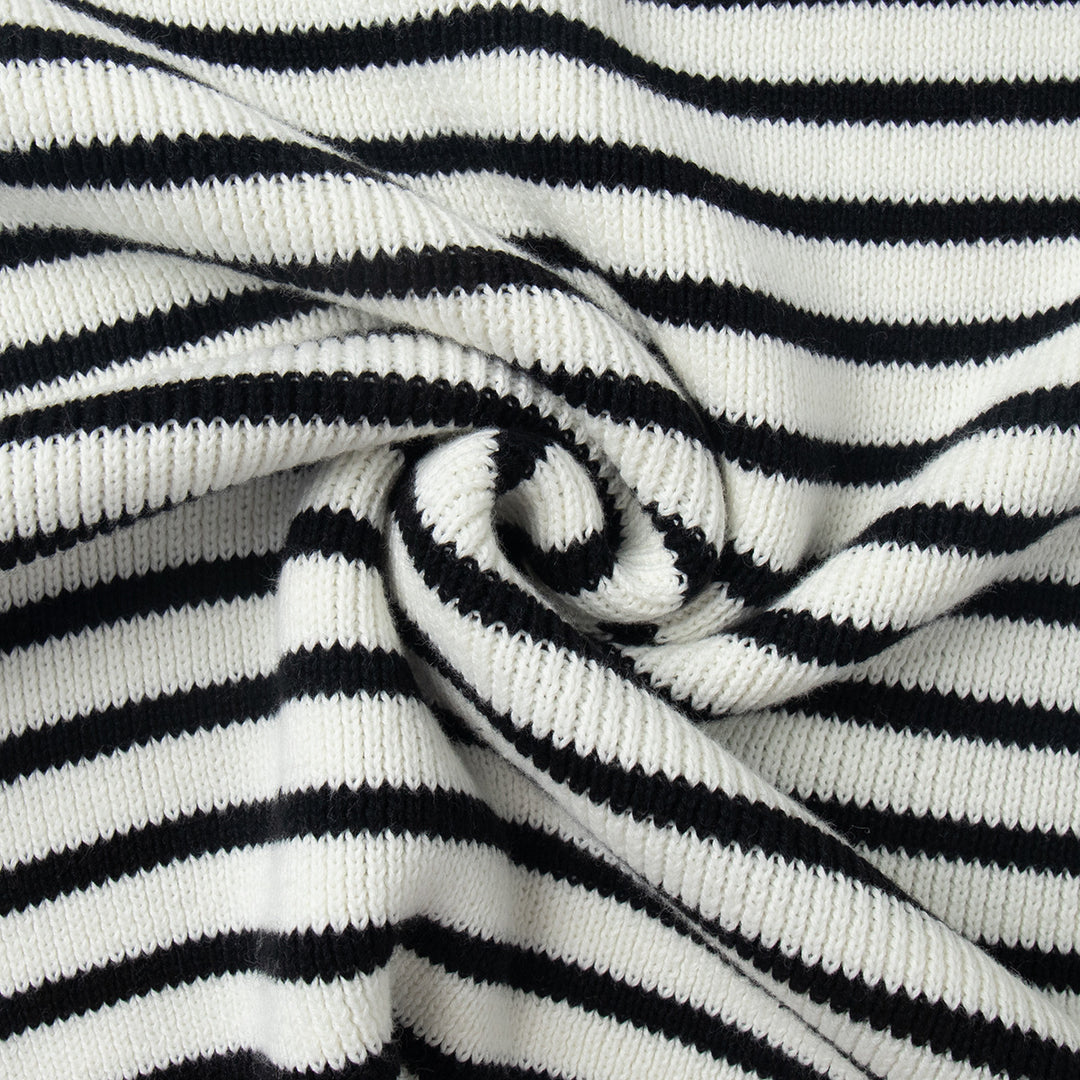Black striped lapel pullover sweater for women