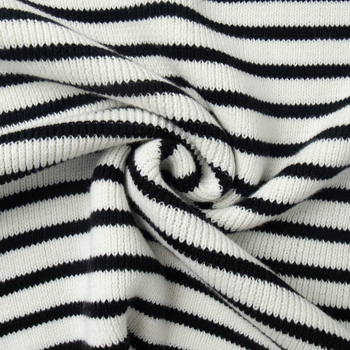 Black striped lapel pullover sweater for women