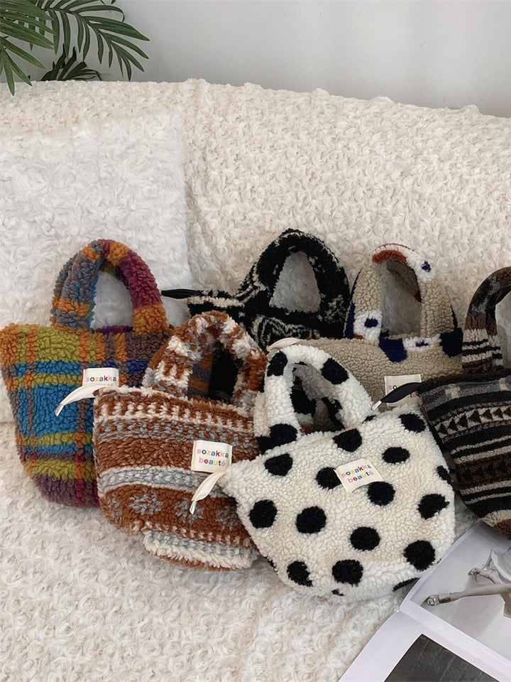 Plush furry small handbag for winter