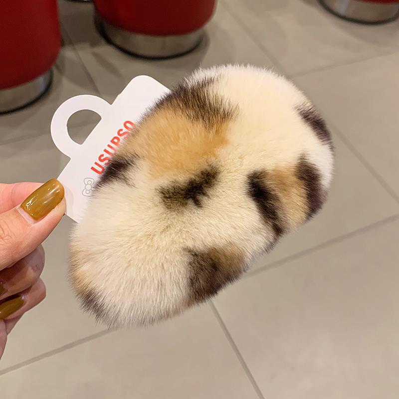 Leopard Furry plush hair clip for girls women