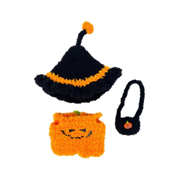 Hand-crocheted pumpkin jumpsuit for labubu Halloween doll clothes