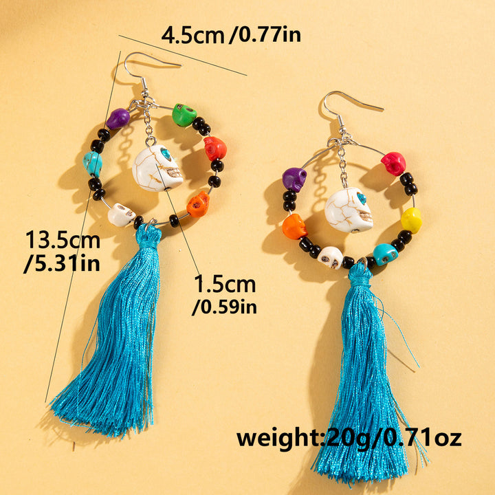 Halloween funny skull tassel rice bead earrings halloween gifts