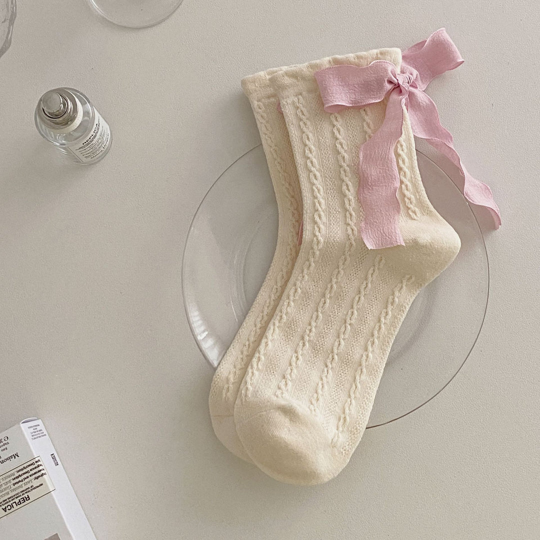 Women's Mid-Calf Socks with Ribbon Bow