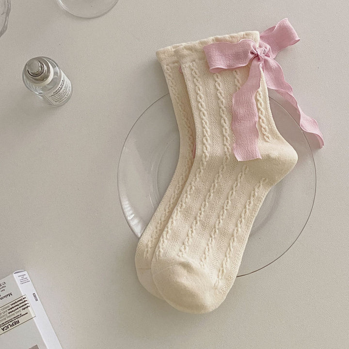 Women's Mid-Calf Socks with Ribbon Bow