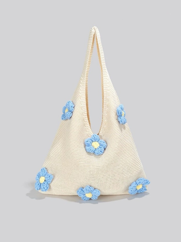 Sweet flower knitted woven bag beach shoulder bag