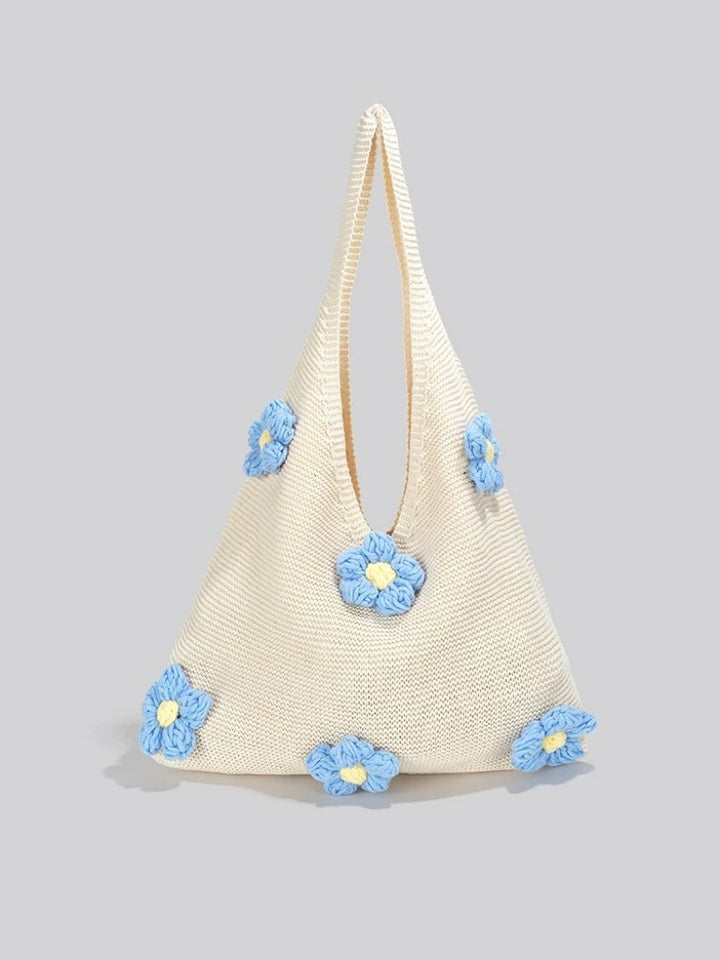 Sweet flower knitted woven bag beach shoulder bag