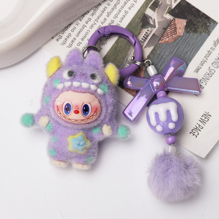 Flocked polka dot monster rabbit keychains bag charms