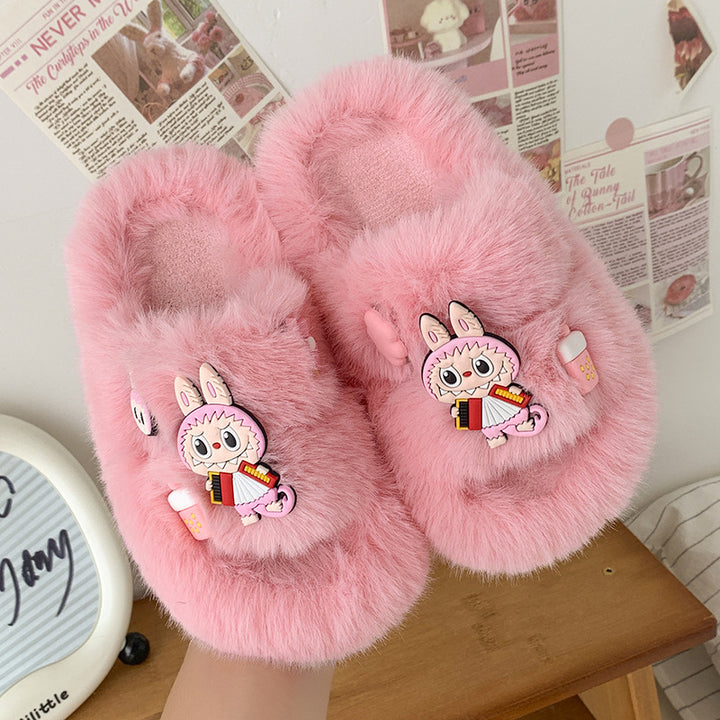 Cute monster plush home slippers girls furry slippers