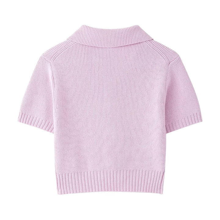 Bow deco short-sleeved slim-fit knit top