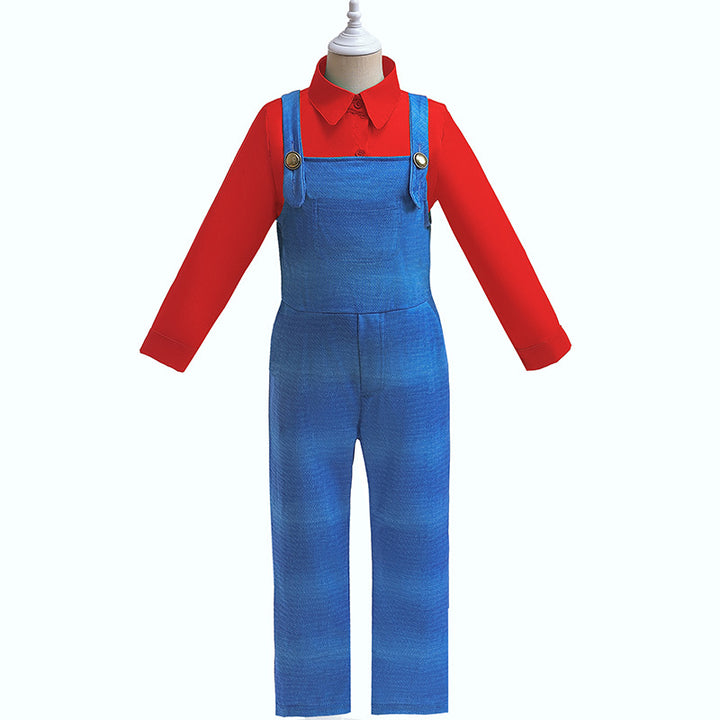 Super Mario inspired cosplay shirt&overalls 2pcs set