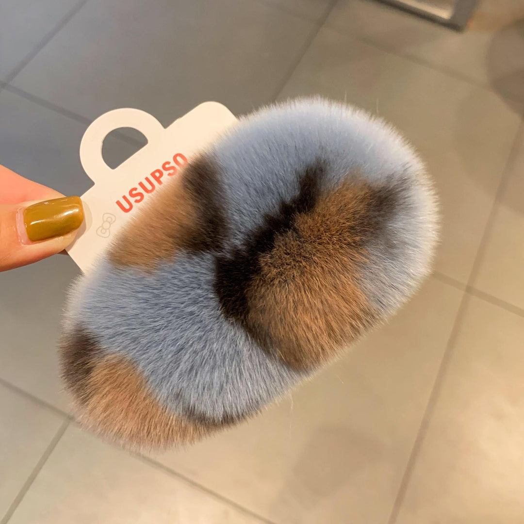 Leopard Furry plush hair clip for girls women
