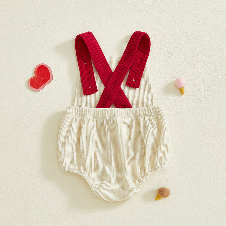 Baby Valentine's corduroy letter heart embroidered sleeveless romper