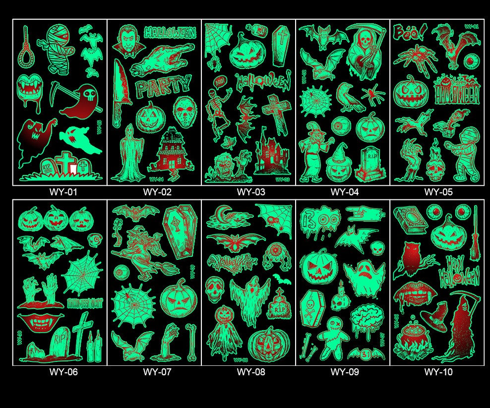 Halloween Luminous Temporary Tattoo Stickers for Kids-10 Sheets