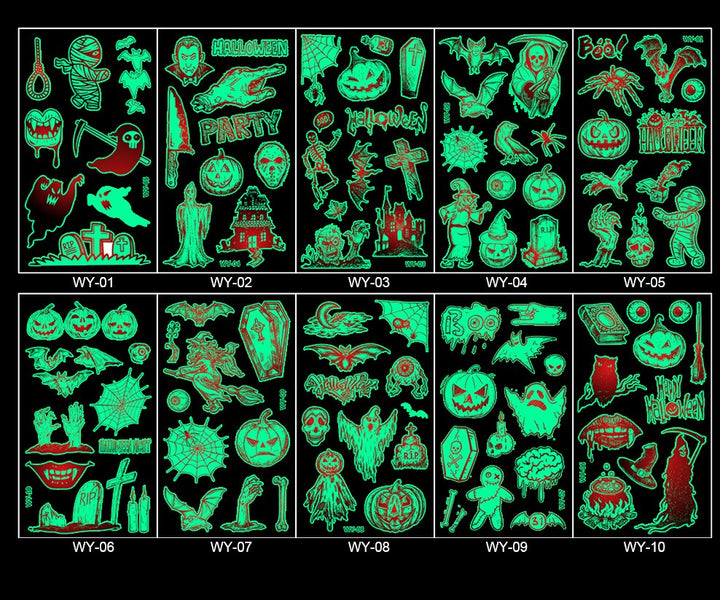 Halloween Luminous Temporary Tattoo Stickers for Kids-10 Sheets