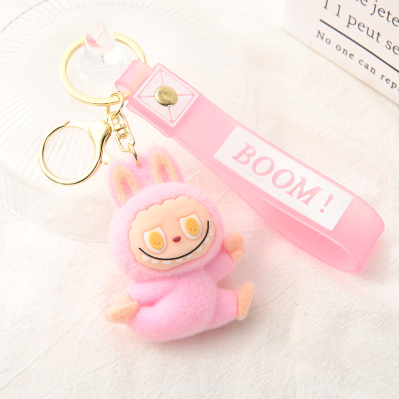 Flocking Yoga labubu keychain Labubu pendant cute gift