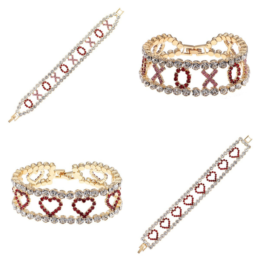 Valentine's Day heart-shaped hollow layered bracelet for women.