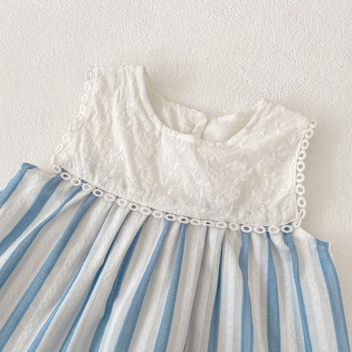 Baby embroidery blue striped romper 2pcs set