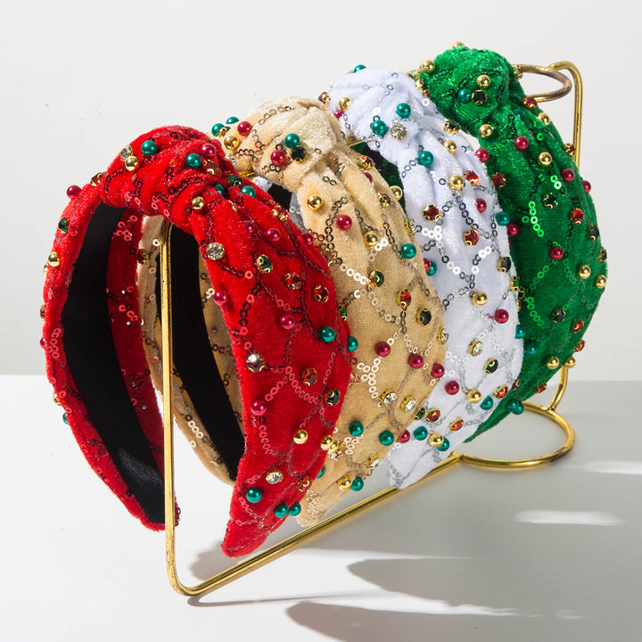 Christmas rhinestones pearls sequin knotted headband