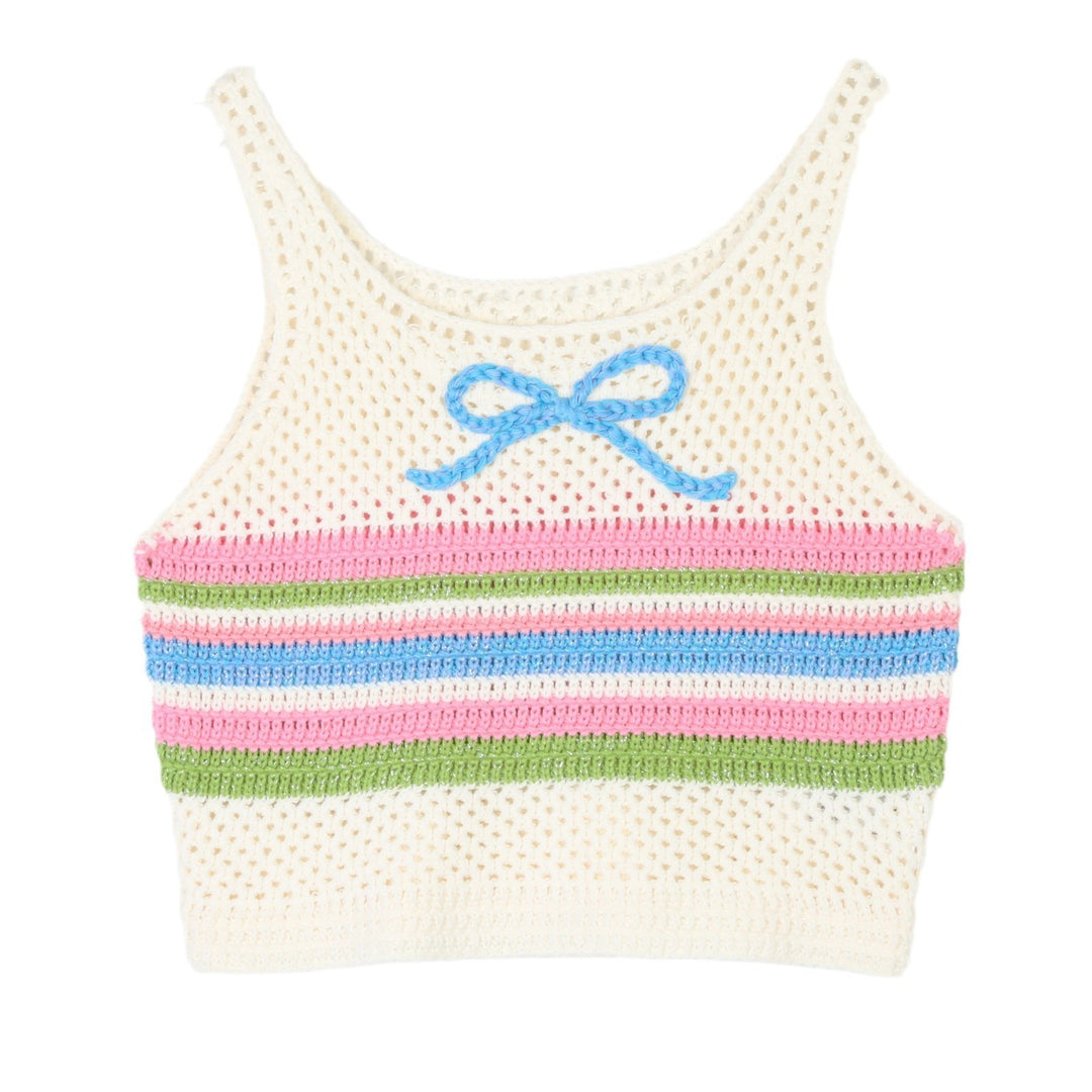 Hand-crocheted knitted Bow contrast color vest