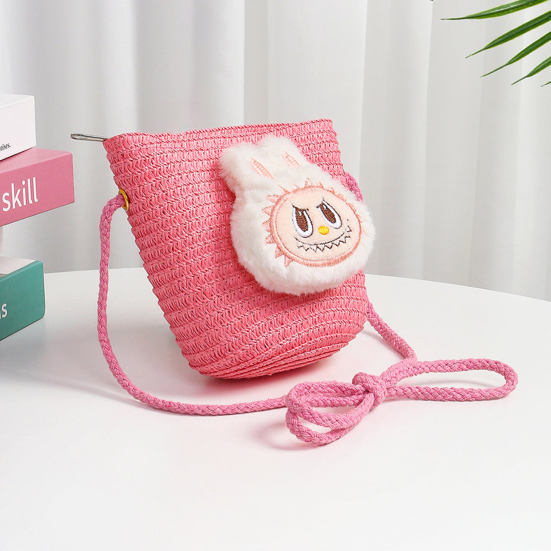 Cartoon cute monster Handmade Woven Straw Crossbody Bag