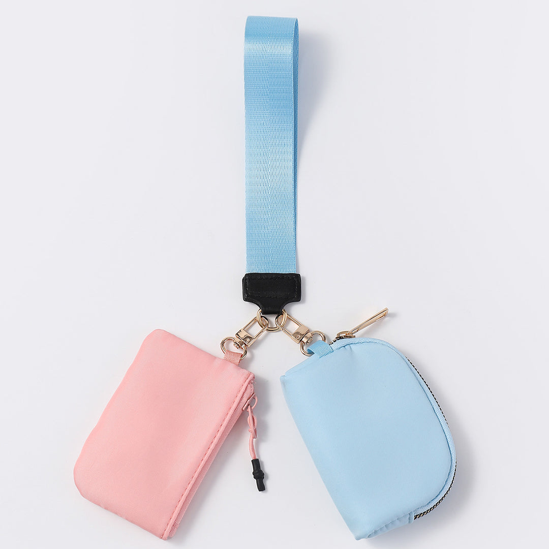 Dual Pouch Wristlet Portable Mini Coin Purse-blue