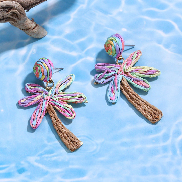 Summer coconut tree hand-woven holiday style earrings