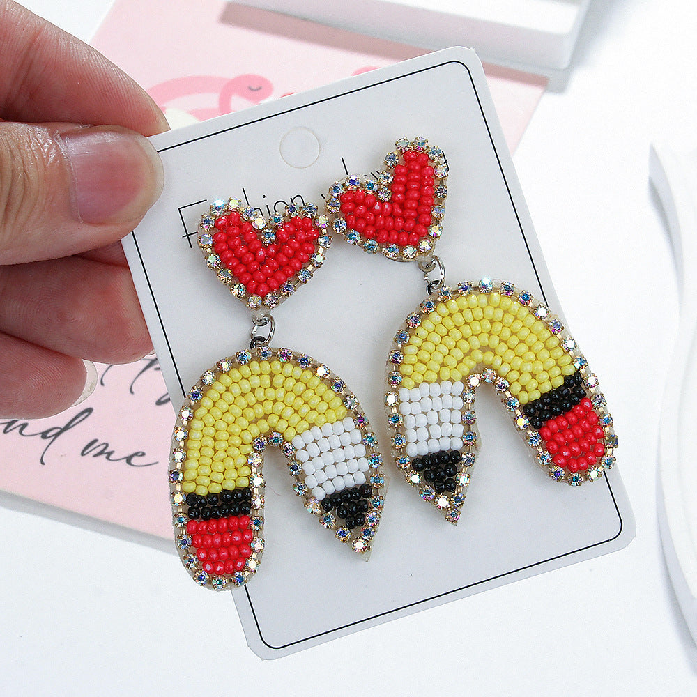 Teacher letter rice bead earrings Teacher's Day gift