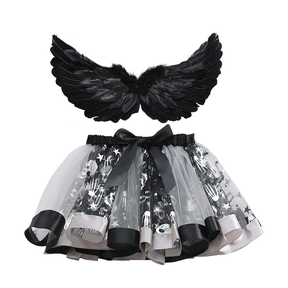 Halloween costumes girls tutu skirt&black feather wings