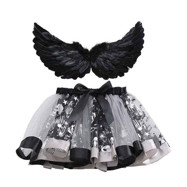 Halloween costumes girls tutu skirt&black feather wings