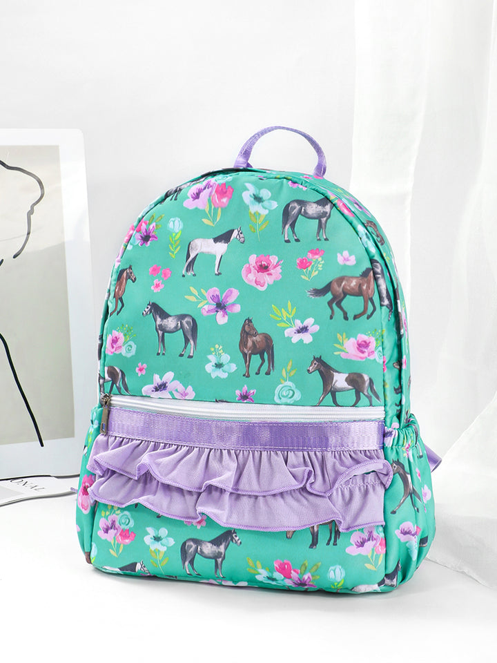 Blue Patchwork Gingham Plaid Ruffle Backpack