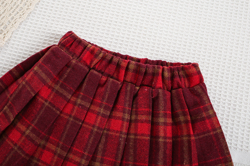 Girls Cute Puppy Sweater&Pleated Skirt 2pcs Set