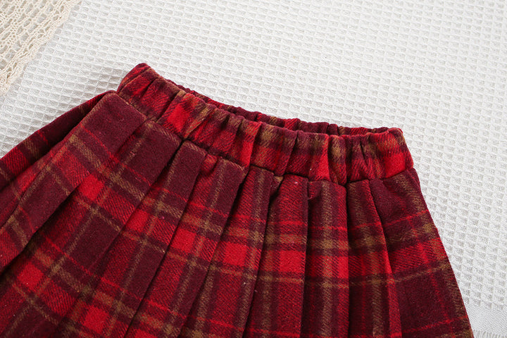 Girls Cute Puppy Sweater&Pleated Skirt 2pcs Set