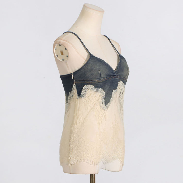 Women's lace-detail denim top & shorts matching set