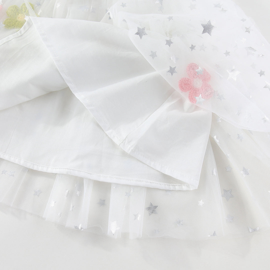 Girls suspender embroidered flower mesh tutu dress