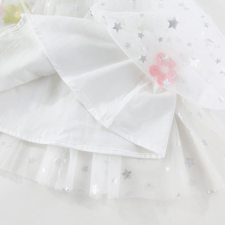 Girls suspender embroidered flower mesh tutu dress