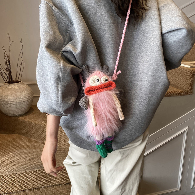 Crochet Big Mouth Elf crossbody Bag Handmade Mini Purse