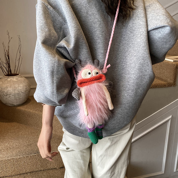 Crochet Big Mouth Elf crossbody Bag Handmade Mini Purse