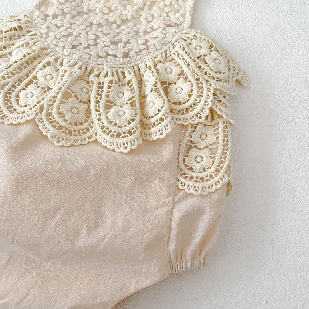 Baby cotton suspender lace romper