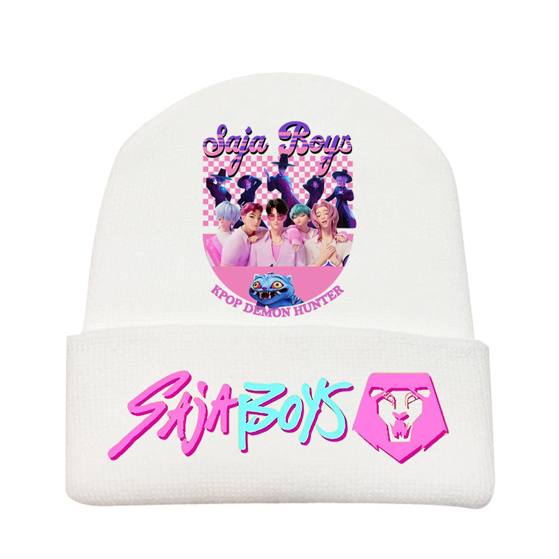 Kpop Demon Hunters knitted beanie hat-white