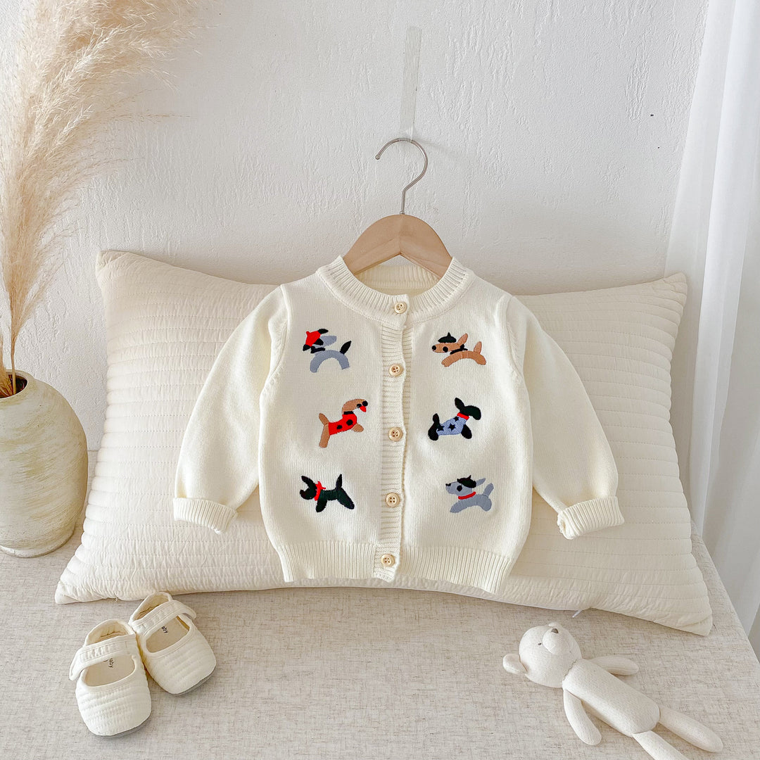 Baby puppy embroidered knitted cardigan sweater
