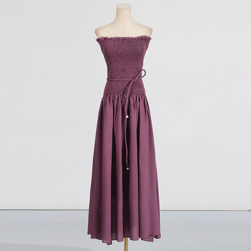 Sleeveless pleated lace-up high-end tube top dress